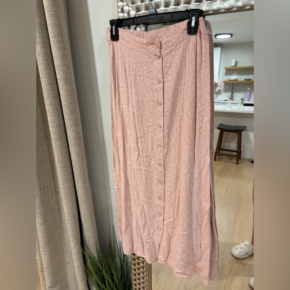 Brandy Melville Tan Pink Ruched Pencil Maxi Skirt